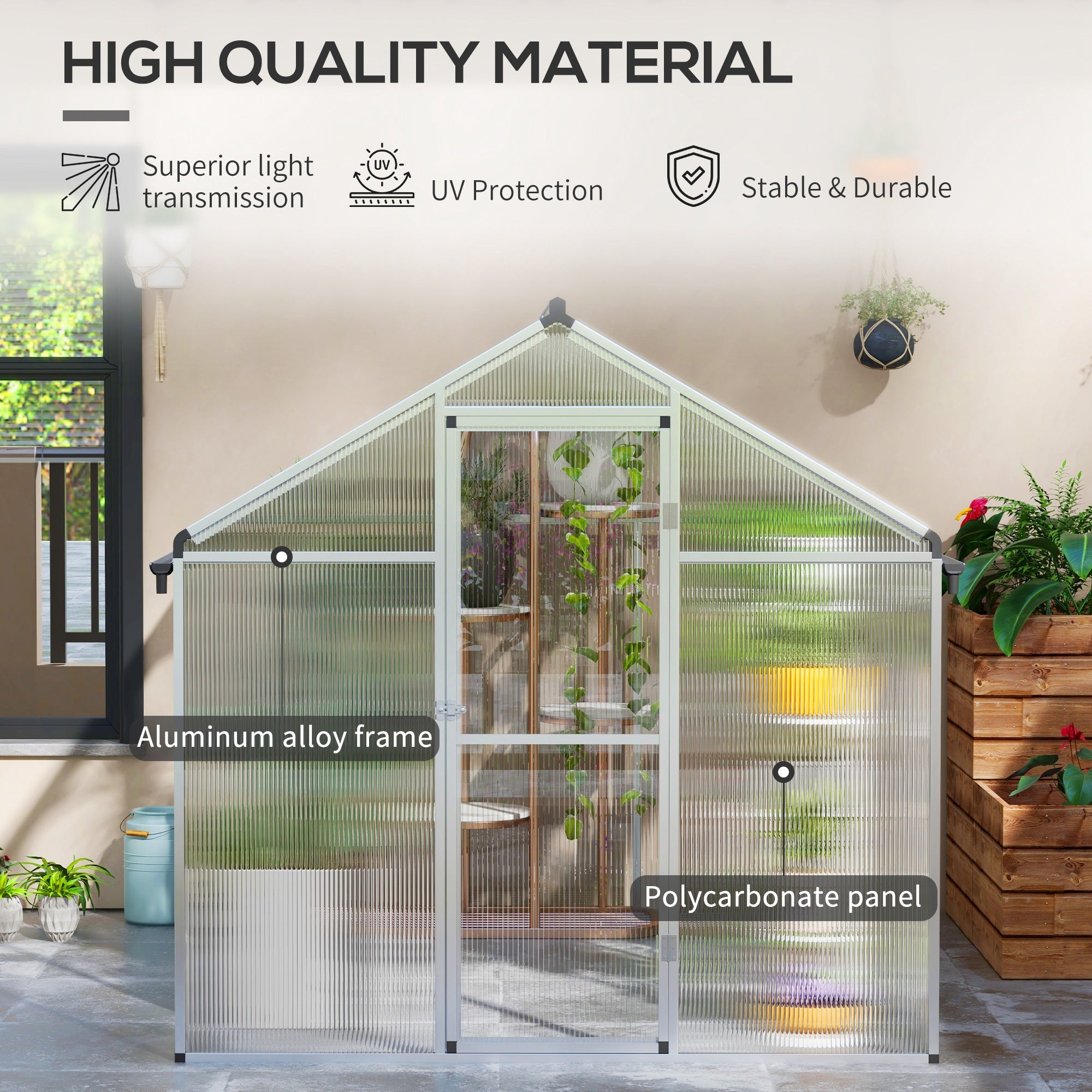 Outsunny 8 x 6ft Aluminium Frame Greenhouse, with Foundation - anydaydirect