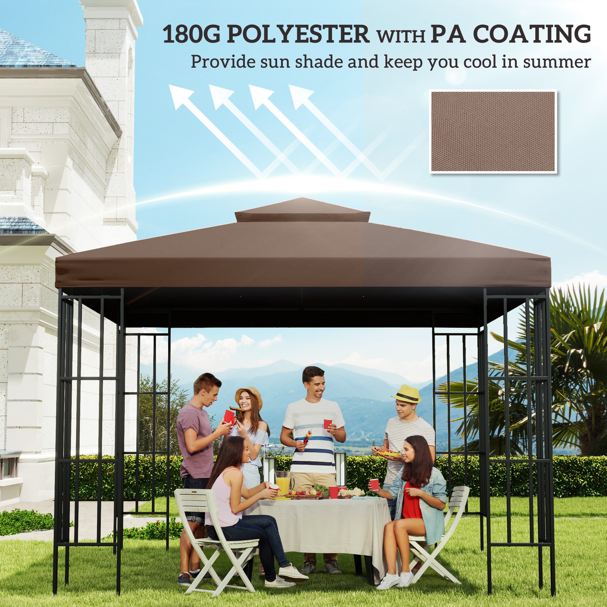 Outsunny 3x3 m Double-Tier Canopy Top Replacement-Coffee - anydaydirect