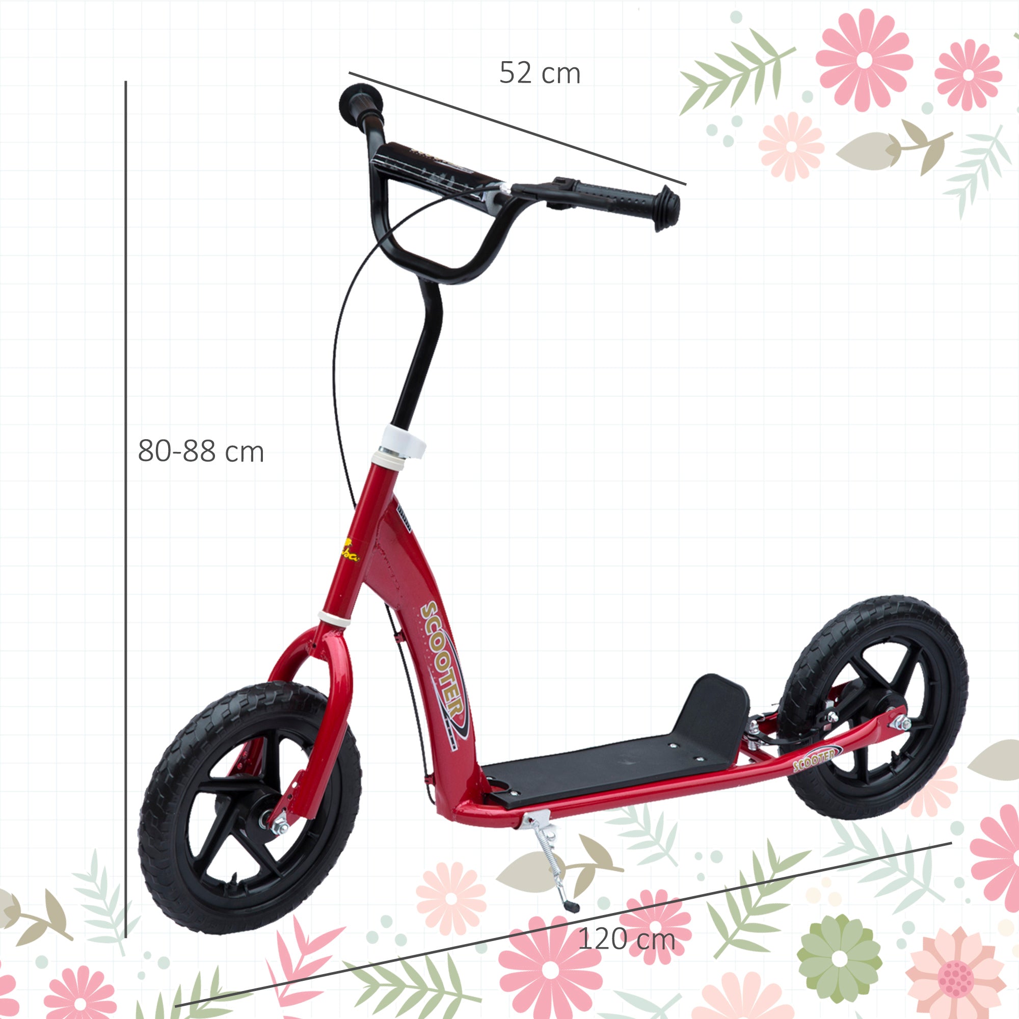 HOMCOM Teen Push Scooter Kids Children Stunt Scooter w/ 12" EVA Tyres, Red - anydaydirect