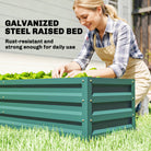 Outsunny Small Greenhouse with Raised Garden Bed, Galvanised Walk-in Greenhouse with Roll Up Windows, 141 x 141 x 190 cm, Green - anydaydirect