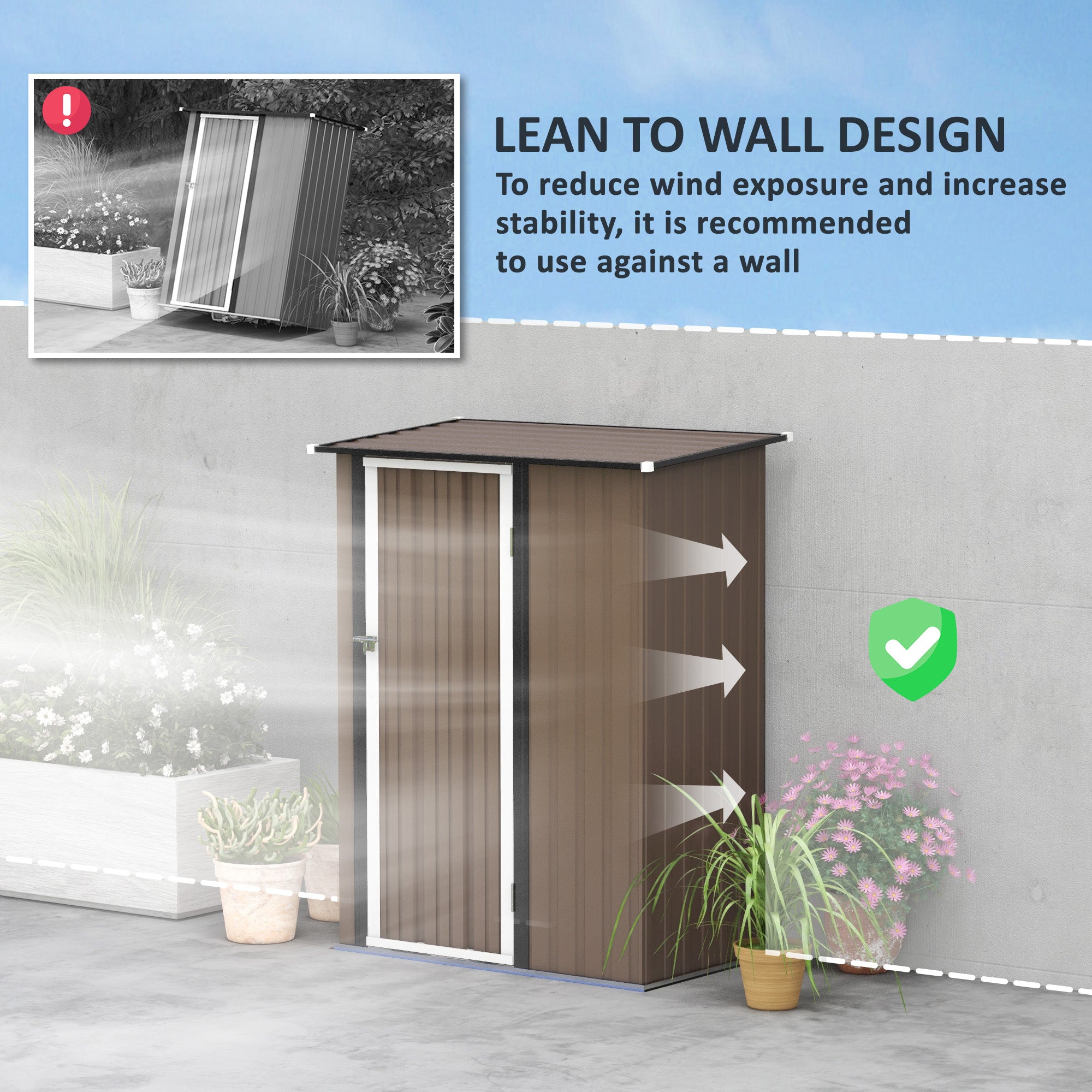 Outsunny  5ft x 3ft Garden Metal Storage Shed, Outdoor Tool Shed with Sloped Roof, Lockable Door for Equipment, Bikes, Brown - anydaydirect