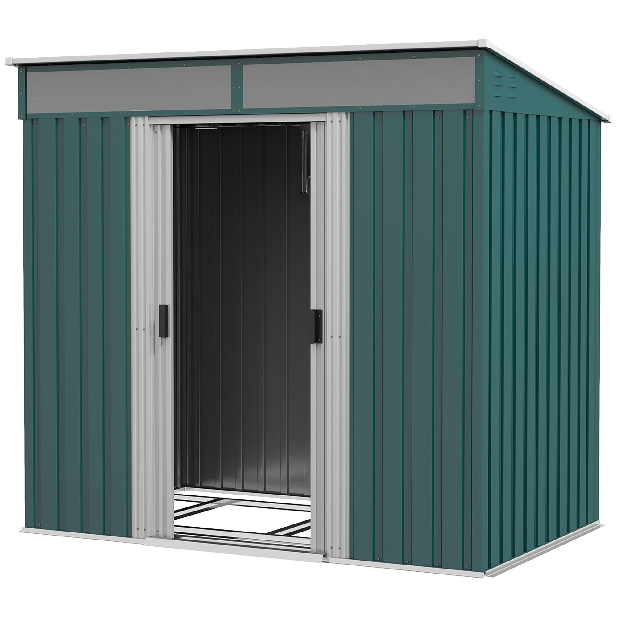 Outsunny 6.5 x 4FT Galvanised Metal Shed with Foundation, Lockable Tool Garden Shed with Double Sliding Doors and 2 Vents, Green - anydaydirect