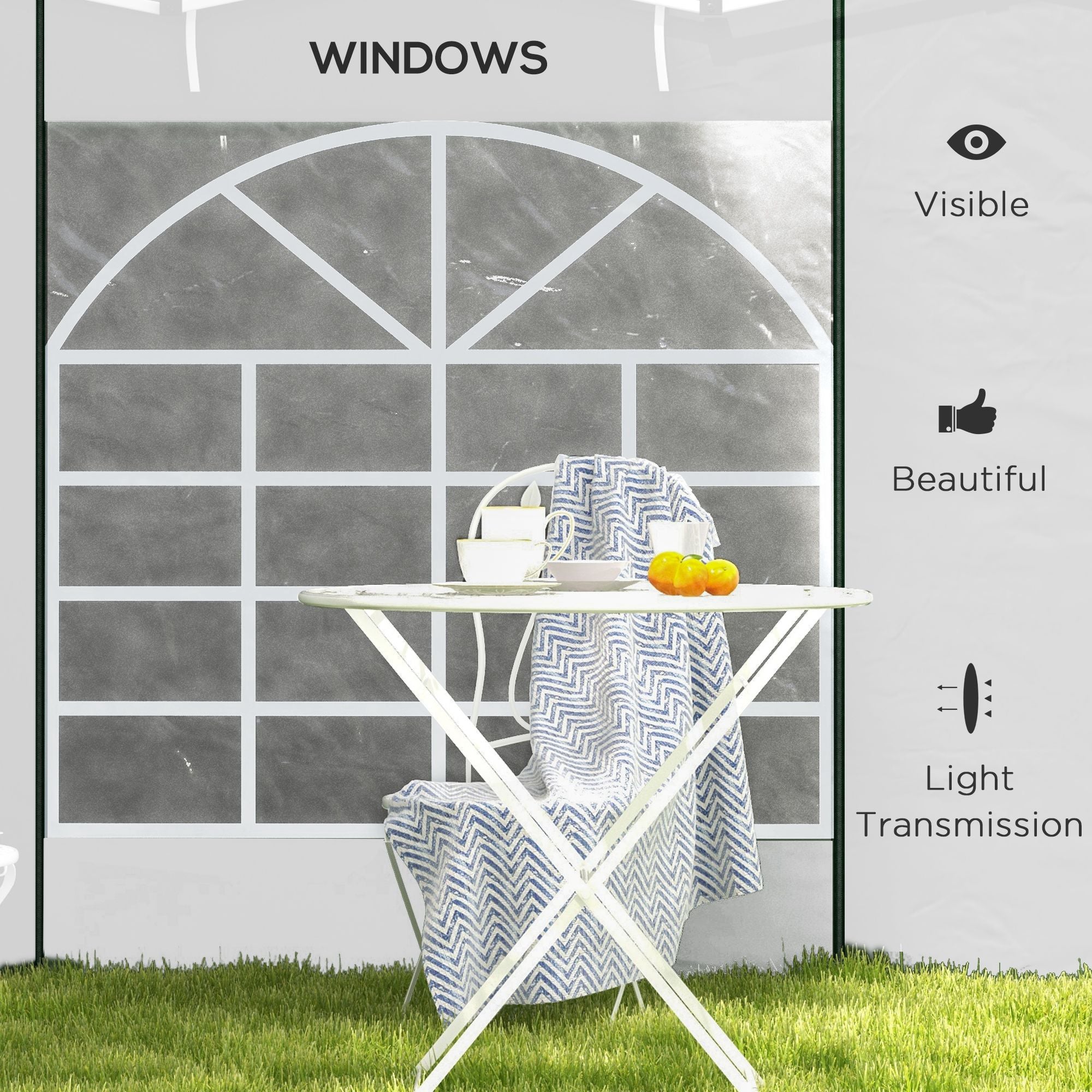 Outsunny Gazebo Side Panels, 2 Pack Sides Replacement, for 3x3(m) or 3x6m Pop Up Gazebo, with Windows and Doors, White - anydaydirect