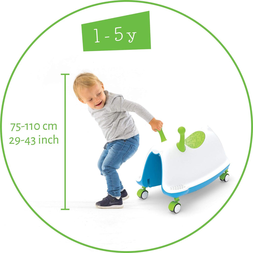 Chillafish Trackie 4-in-1 Rocker, Walker, Ride-on & Play Train, for Kids 1-5 Years, with Adjustable seat Height, Silent Non-Marking 360° Swivel Wheels, Lime Blue - anydaydirect