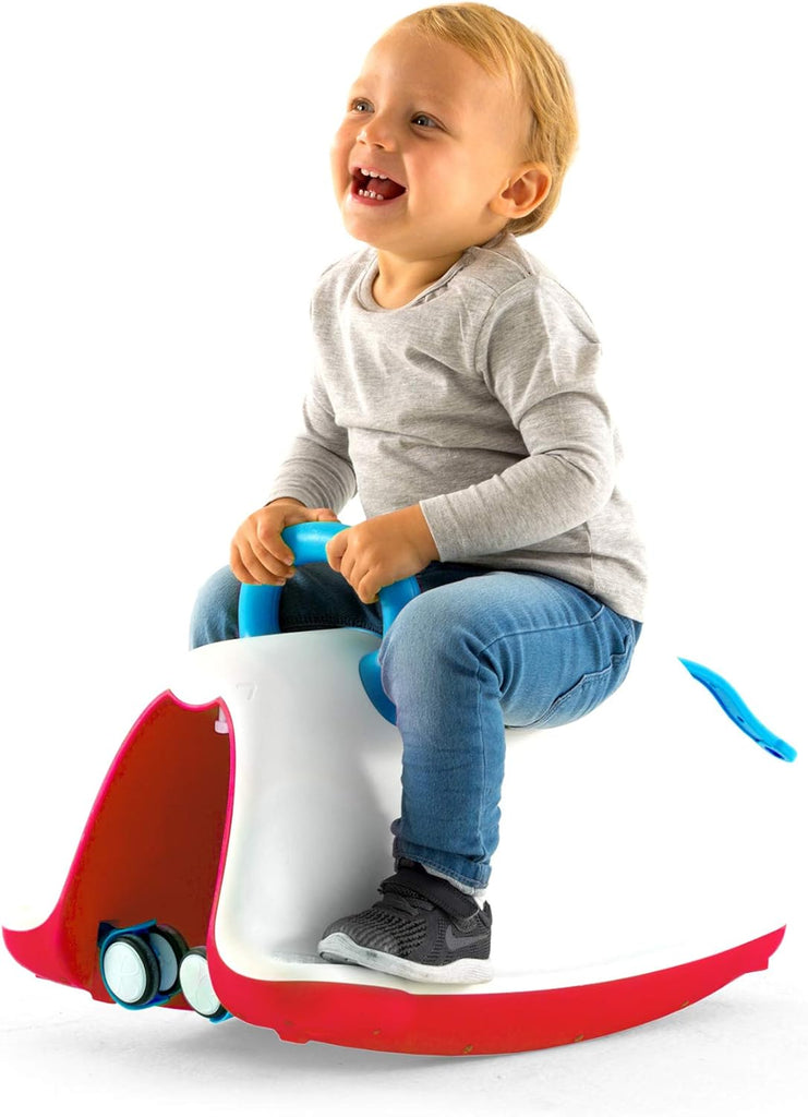 Chillafish Trackie 4-in-1 Rocker, Walker, Ride-on & Play Train, for Kids 1-5 Years, with Adjustable seat Height, Silent Non-Marking 360° Swivel Wheels, Blue Red - anydaydirect