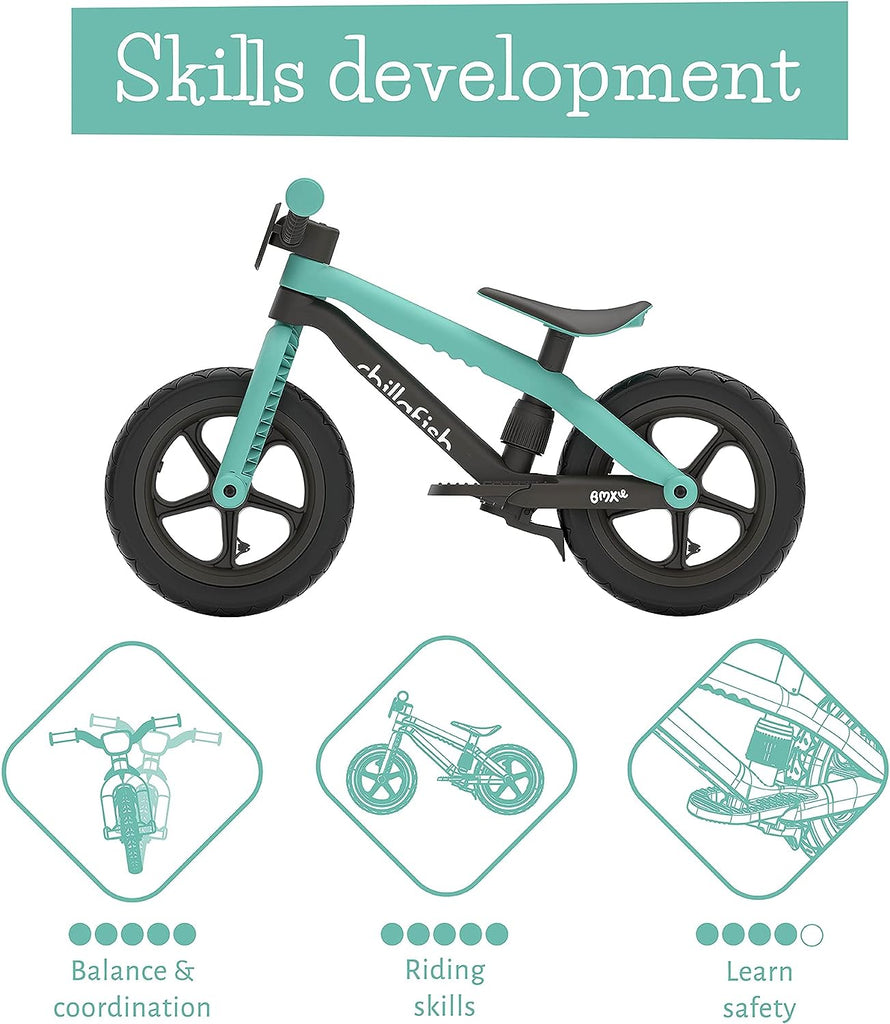Chillafish Bmxie 2 lightweight balance bike with integrated footrest and footbrake, for kids 2 to 5 years, 12" inch airless rubberskin tires, adjustable seat without tools, Mint - anydaydirect