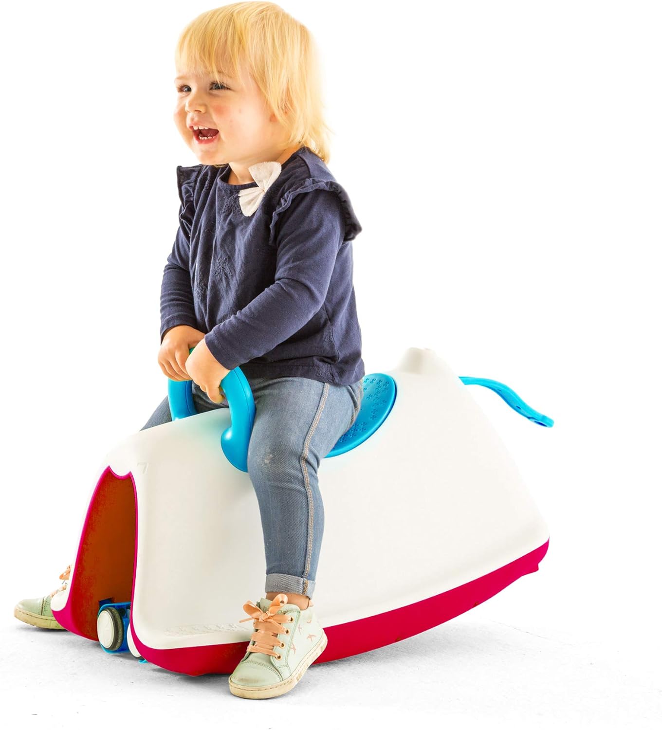 Chillafish Trackie 4-in-1 Rocker, Walker, Ride-on & Play Train, for Kids 1-5 Years, with Adjustable seat Height, Silent Non-Marking 360° Swivel Wheels, Blue Red - anydaydirect