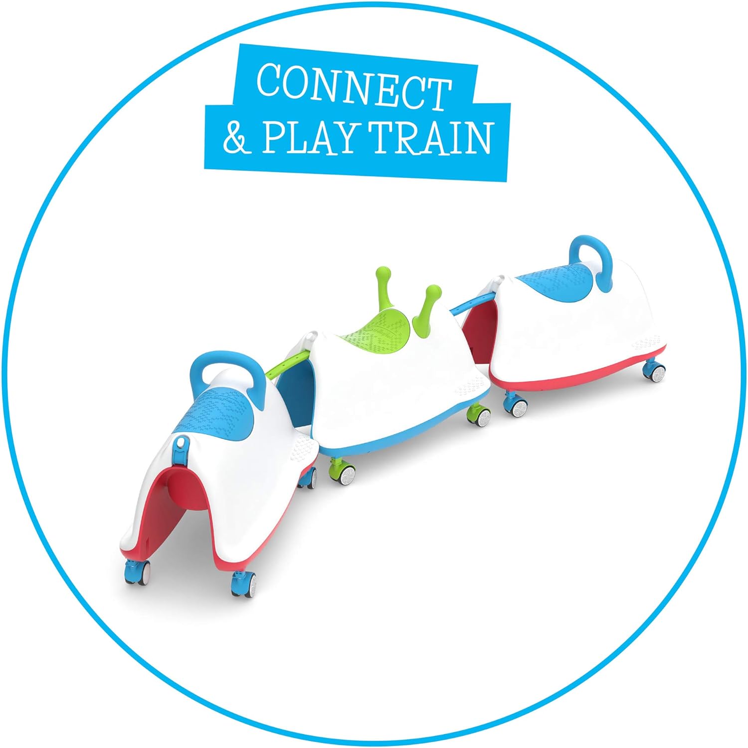 Chillafish Trackie 4-in-1 Rocker, Walker, Ride-on & Play Train, for Kids 1-5 Years, with Adjustable seat Height, Silent Non-Marking 360° Swivel Wheels, Blue Red - anydaydirect