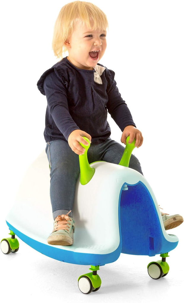 Chillafish Trackie 4-in-1 Rocker, Walker, Ride-on & Play Train, for Kids 1-5 Years, with Adjustable seat Height, Silent Non-Marking 360° Swivel Wheels, Lime Blue - anydaydirect
