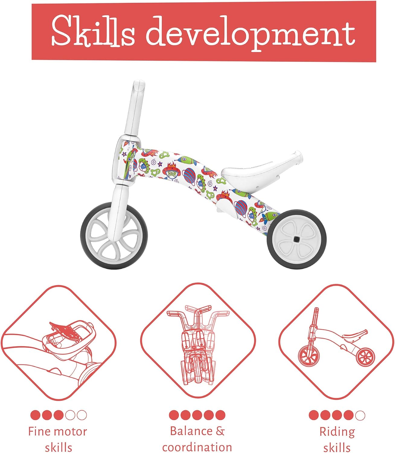 Chillafish Bunzi gradual balance bike and tricycle, 2-in-1 ride on toy for 1-3 year old, combines toddler tricycle and adjustable lightweight balance bike in one, silent non-marking wheels,  Fad Monster - anydaydirect