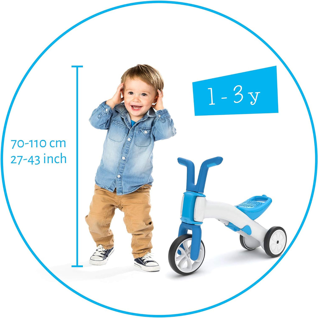 Chillafish Bunzi gradual balance bike and tricycle, 2-in-1 ride on toy for 1-3 year old, combines toddler tricycle and adjustable lightweight balance bike in one, silent non-marking wheels, Blue - anydaydirect