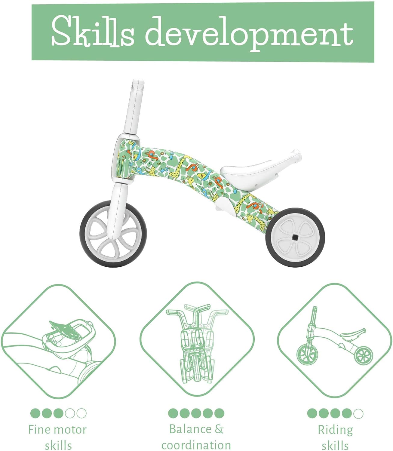 Chillafish Bunzi gradual balance bike and tricycle, 2-in-1 ride on toy for 1-3 year old, combines toddler tricycle and adjustable lightweight balance bike in one, silent non-marking wheels, Fad Graffiti - anydaydirect