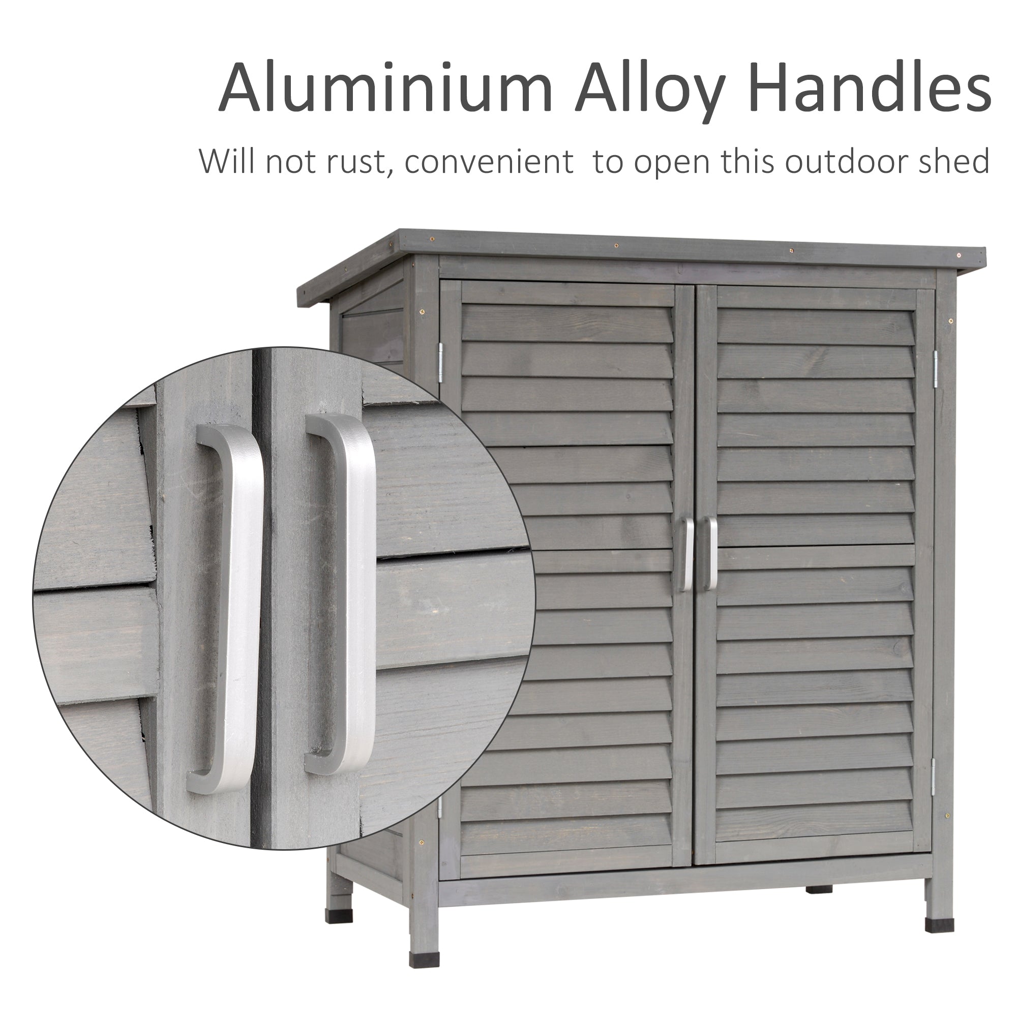 Outsunny Garden Shed Wooden Garden Storage Shed 2 Door Unit Solid Fir Wood Garage Tool Organisation Cabinet, 87L x 46.5W x 96.5Hcm, Grey - anydaydirect