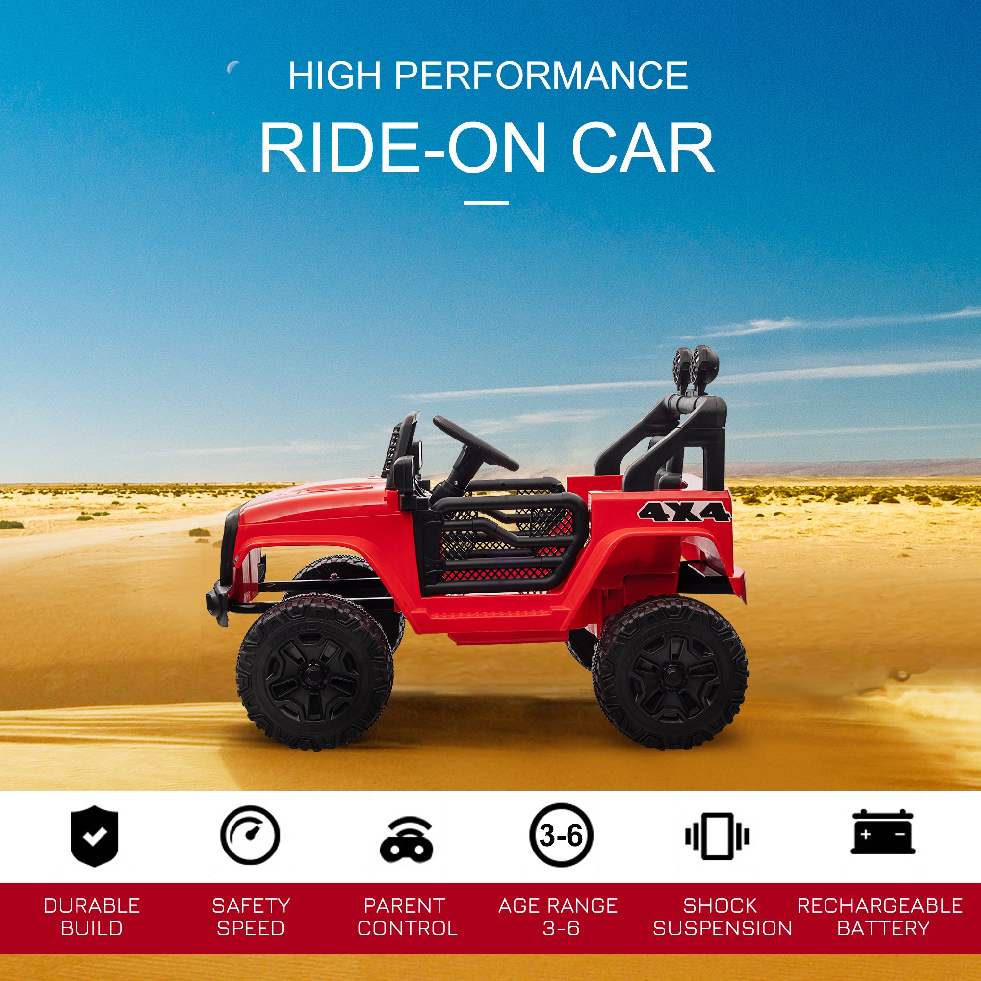 HOMCOM 12V Battery-powered 2 Motors Kids Electric Ride On Car Truck Off-road Toy with Parental Remote Control Horn Lights for 3-6 Years Old Red - anydaydirect