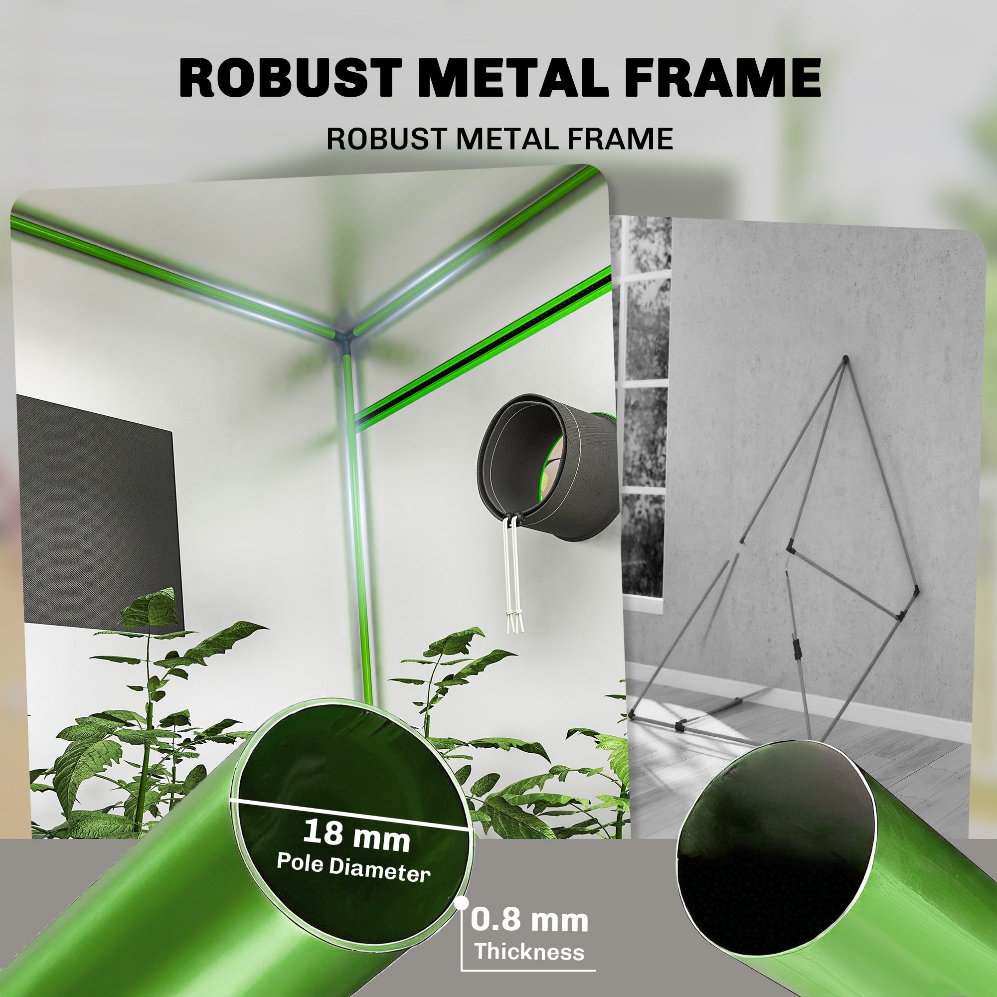 Outsunny Grow Tent 120 x 120 x 200 cm, Reflective Mylar Hydroponic Growing Tent with 600D Oxford Fabric, Observation Window, Vent, Zipper Door for Indoor Plant Growing, Black - anydaydirect