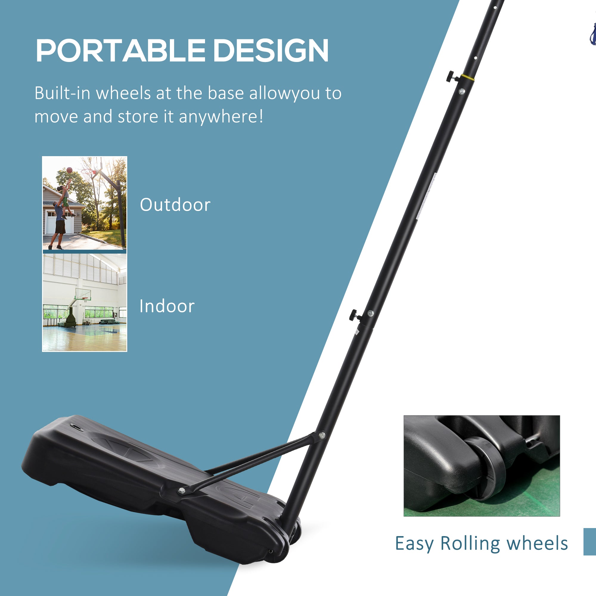 HOMCOM 1.55-2.1m Basketball Hoop and Stand w/ Fillable Base, Wheels - anydaydirect