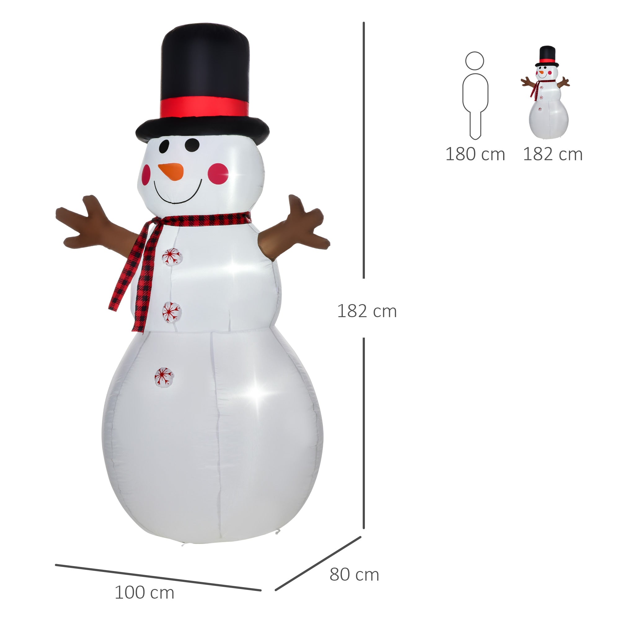 HOMCOM 6ft/1.82m Tall Giant Outdoor Indoor Inflatable Snowman Christmas Decoration for Lawn with Hat Scarf LED Lights - anydaydirect