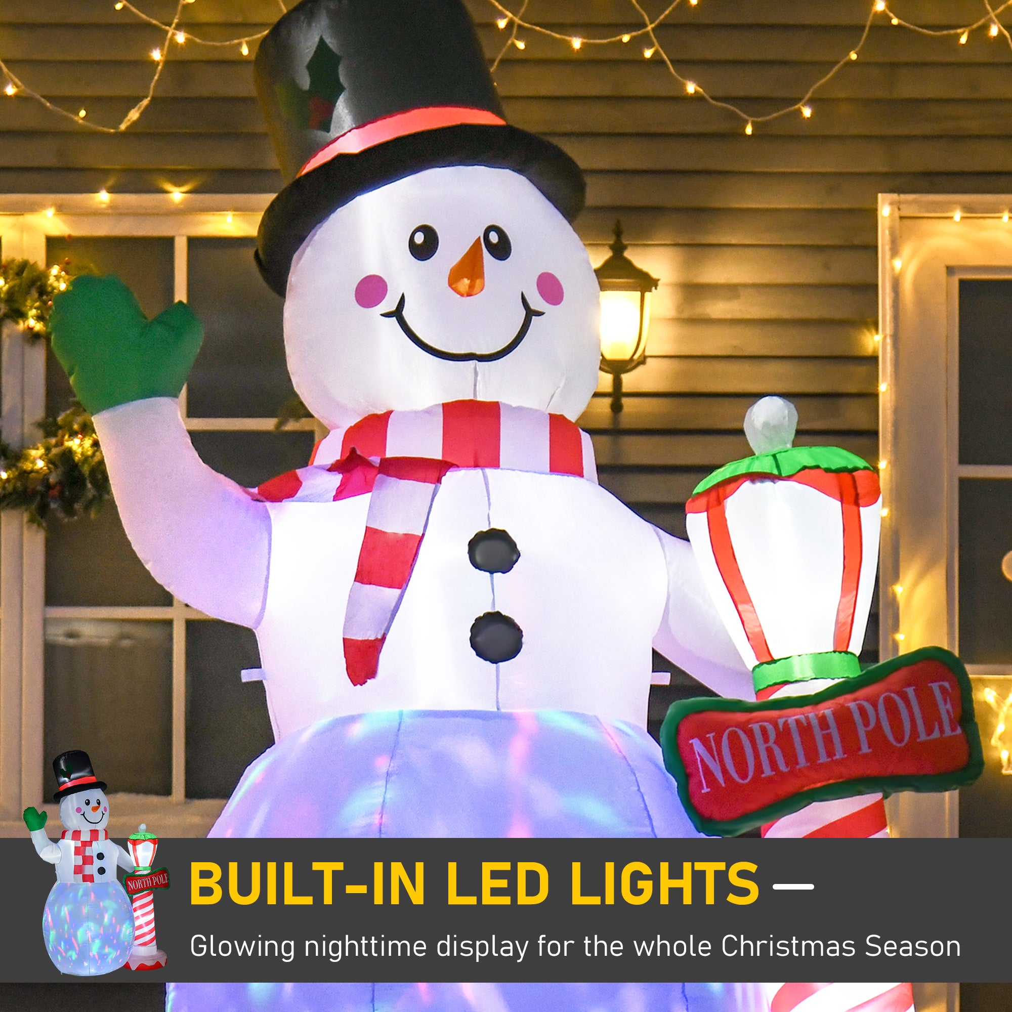 HOMCOM 2.4m Tall Christmas Inflatable Snowman with Street Lamp, Lighted for Home Indoor Outdoor Garden Lawn Decoration Party Prop - anydaydirect