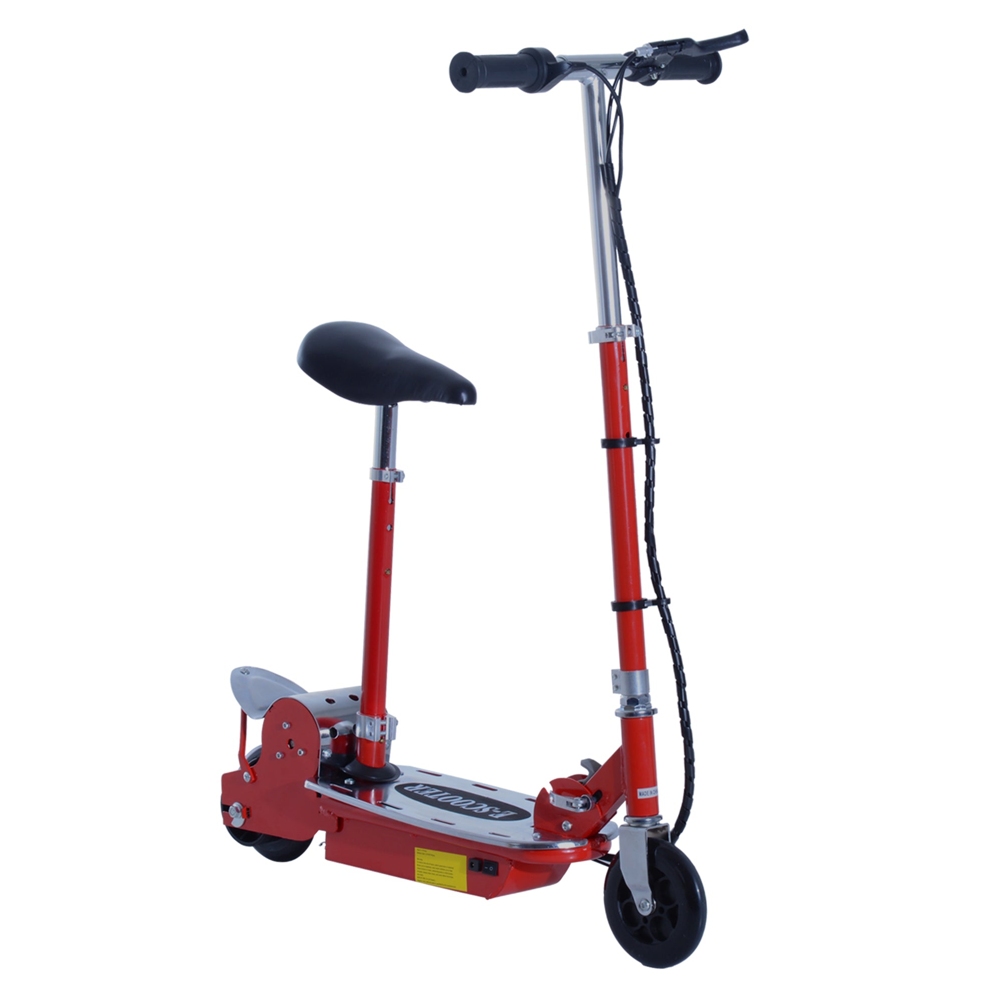 HOMCOM 120W Teens Foldable Kids Powered Scooters 24V Rechargeable Battery Adjustable Ride on Outdoor Toy (Red) - anydaydirect