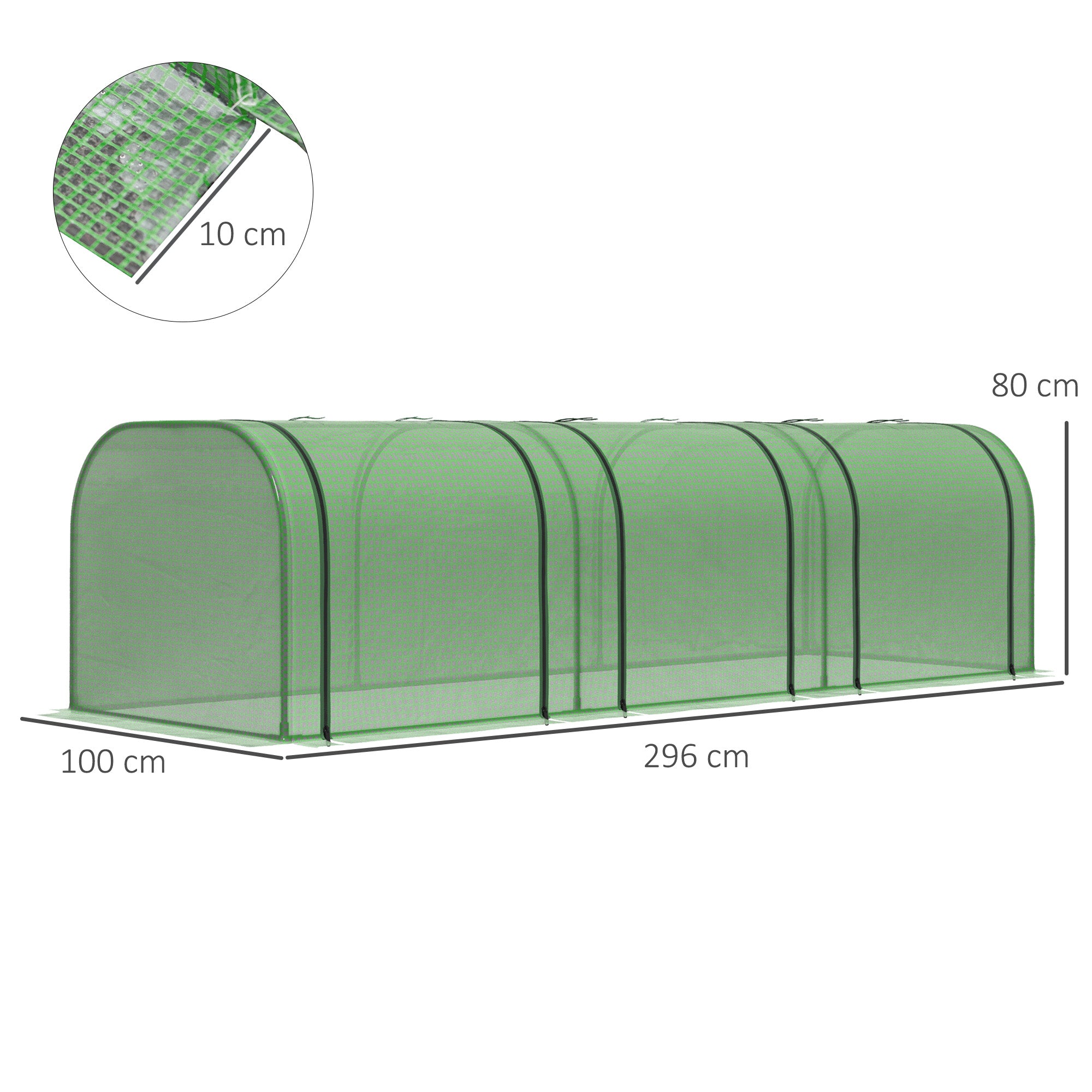 Outsunny Medium Greenhouse, Small Polytunnel Green House with Zipped Doors, Steel Frame for Garden Backyard, 295 x 100 x 80cm, Green - anydaydirect