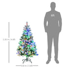 HOMCOM 4.5' Artificial Snow Christmas Trees with Frosted Branches, Warm White or Colourful LED Lights, Steel Base - anydaydirect