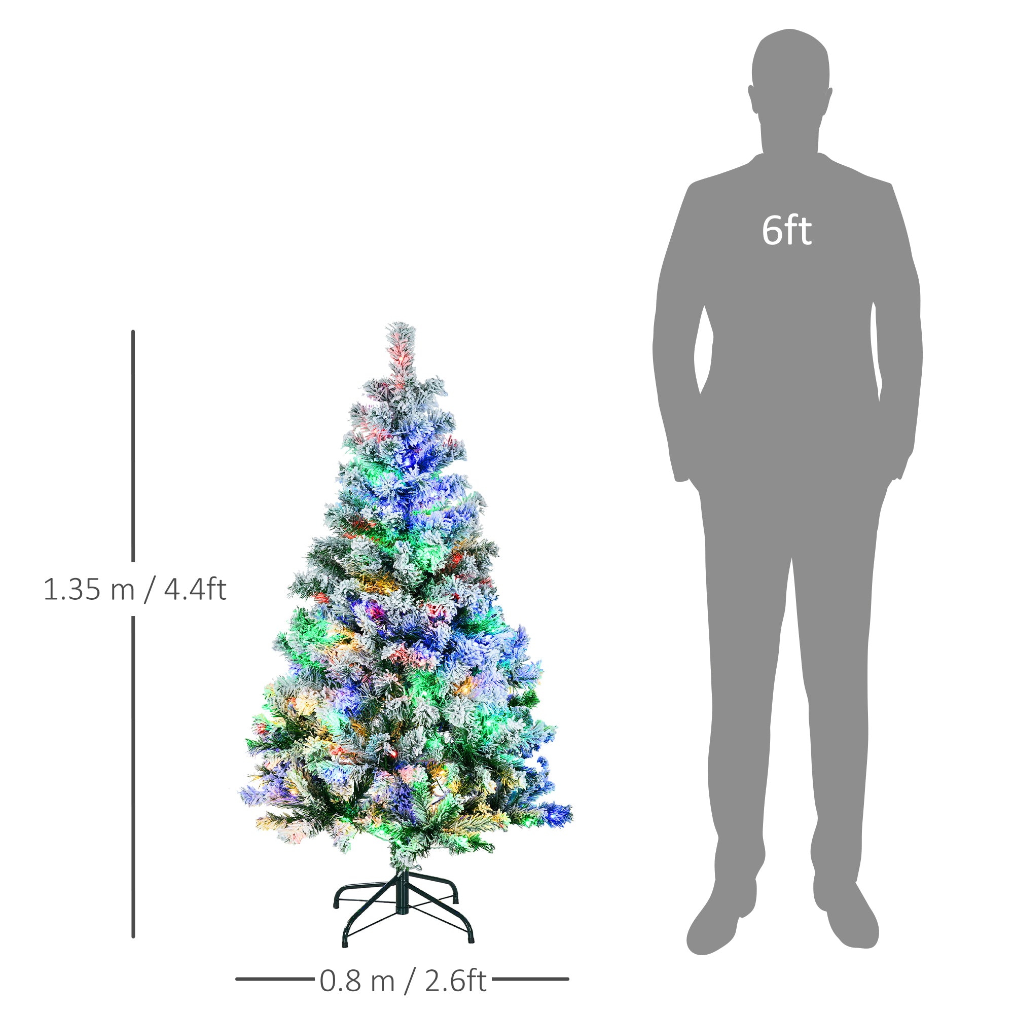 HOMCOM 4.5' Artificial Snow Christmas Trees with Frosted Branches, Warm White or Colourful LED Lights, Steel Base - anydaydirect