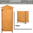 Outsunny Wooden Garden Cabinet 3-Tier Storage Shed 2 Shelves Lockable Organizer with Hooks Foot Pad 74 x 55 x 155cm Dark Yellow - anydaydirect