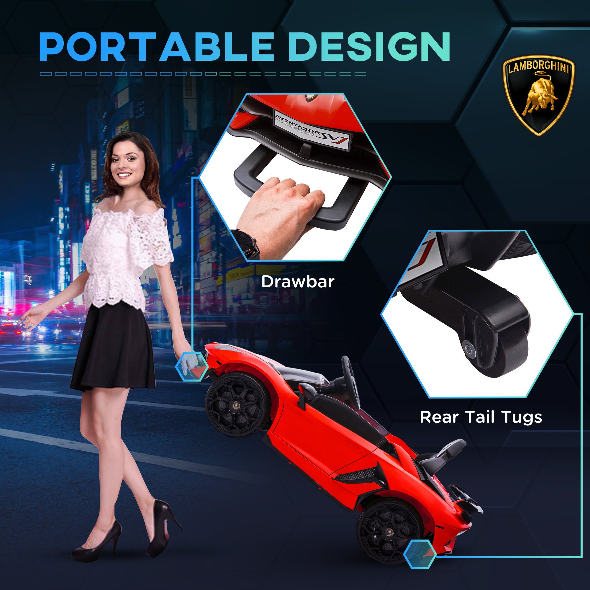 HOMCOM Lamborghini Licensed 12V Kids Electric Car w/ Butterfly Doors, Easy Transport Remote, Music, Horn, Suspension - Red - anydaydirect