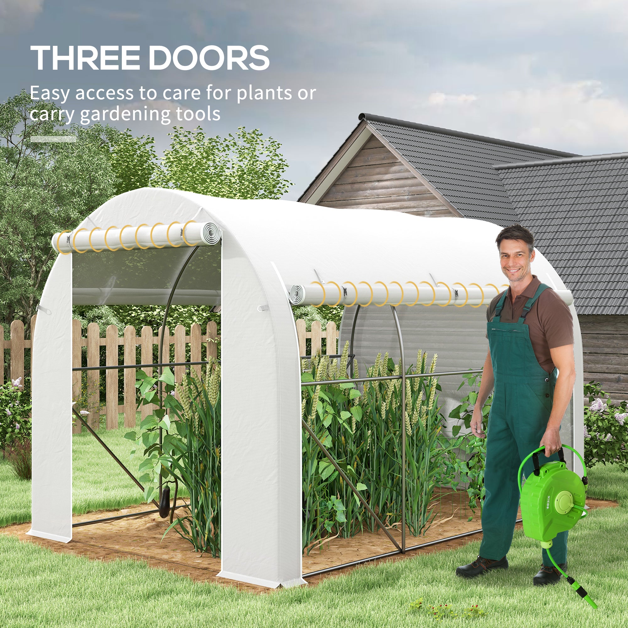 Outsunny 296 x 196cm Steel Frame Polytunnel Greenhouse - White - anydaydirect