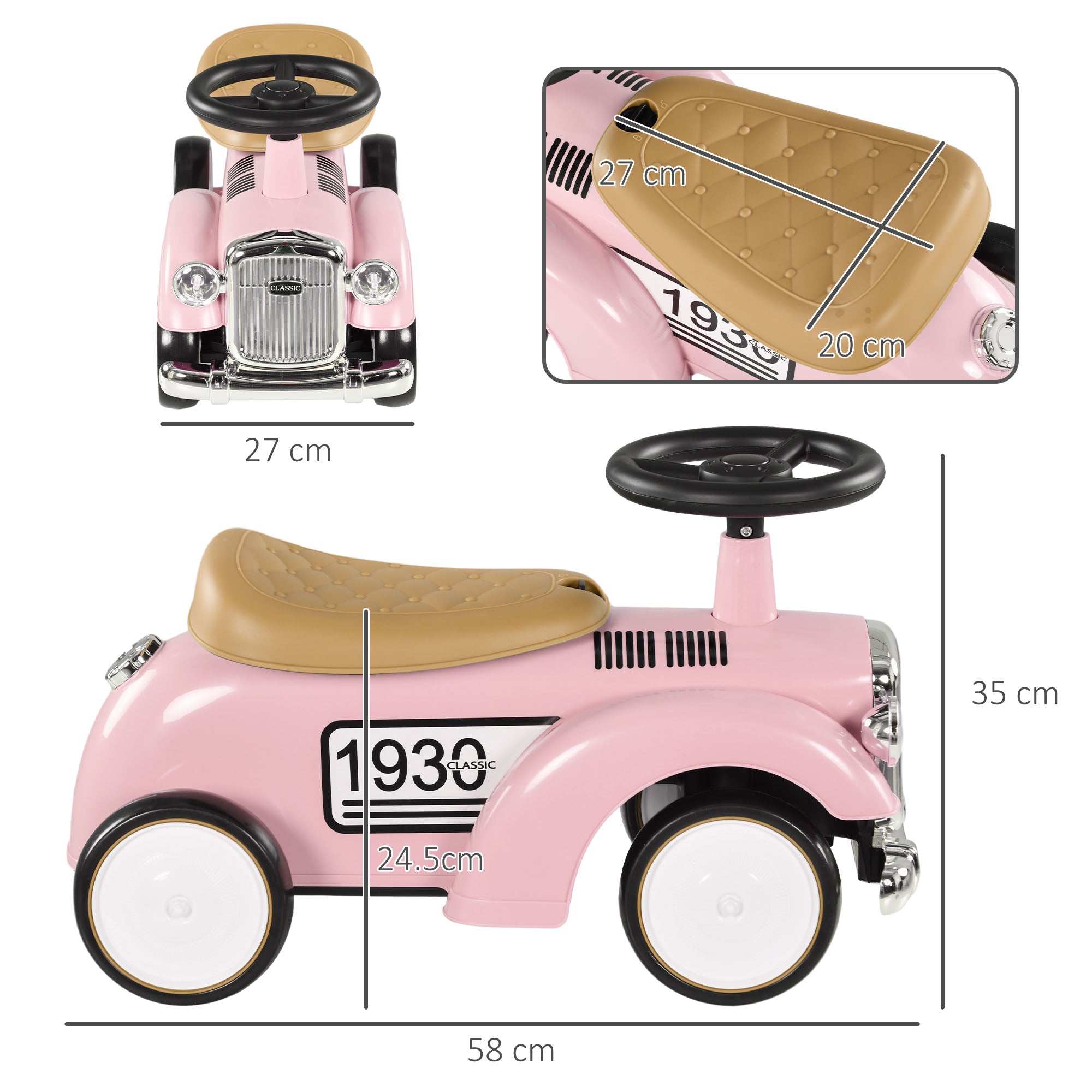 AIYAPLAY Foot To Floor Slider for Toddlers with Under Seat Storage Ride on Sliding Car with Horn Aged 12-36 Months Pink - anydaydirect