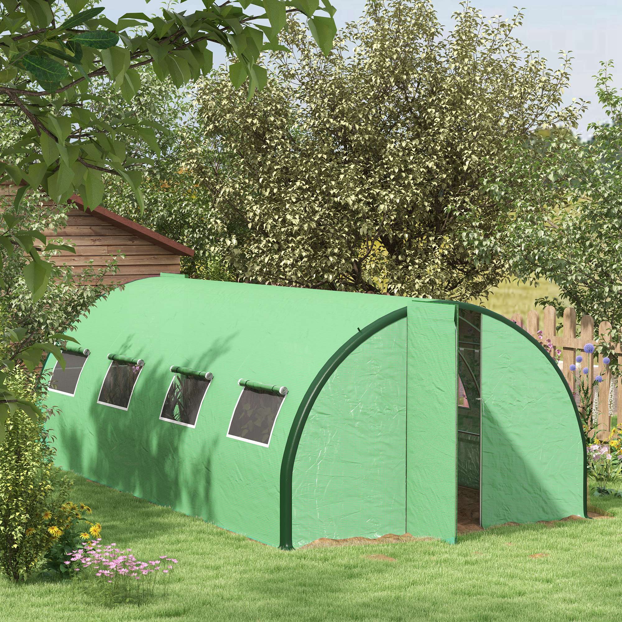 Outsunny Polyethylene Upgraded Structure Walk-in Polytunnel Greenhouse, 6 x 3(m), Green - anydaydirect