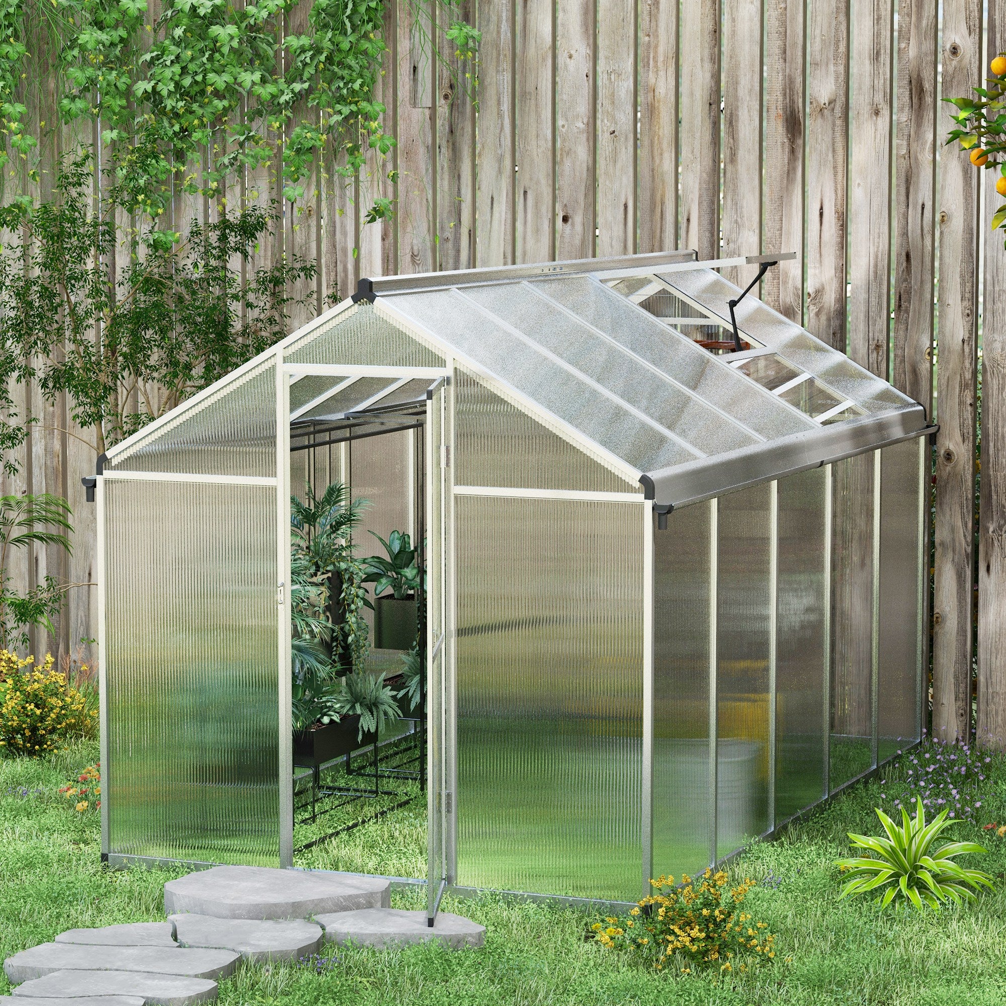 Outsunny 10 x 6ft Aluminium Frame Walk-In Greenhouse, with Foundation - anydaydirect