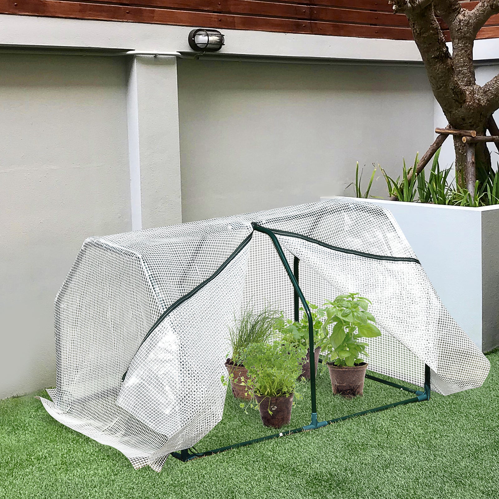 Outsunny Mini  Greenhouse Grow House PVC Cover Steel Frame White 99L x 71W x 60H cm - anydaydirect