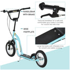 HOMCOM Teen Kids Stunt Scooter w/ Adjustable Handlebar, 12 Inch Rubber Tyres, Dual Brakes, Blue - anydaydirect