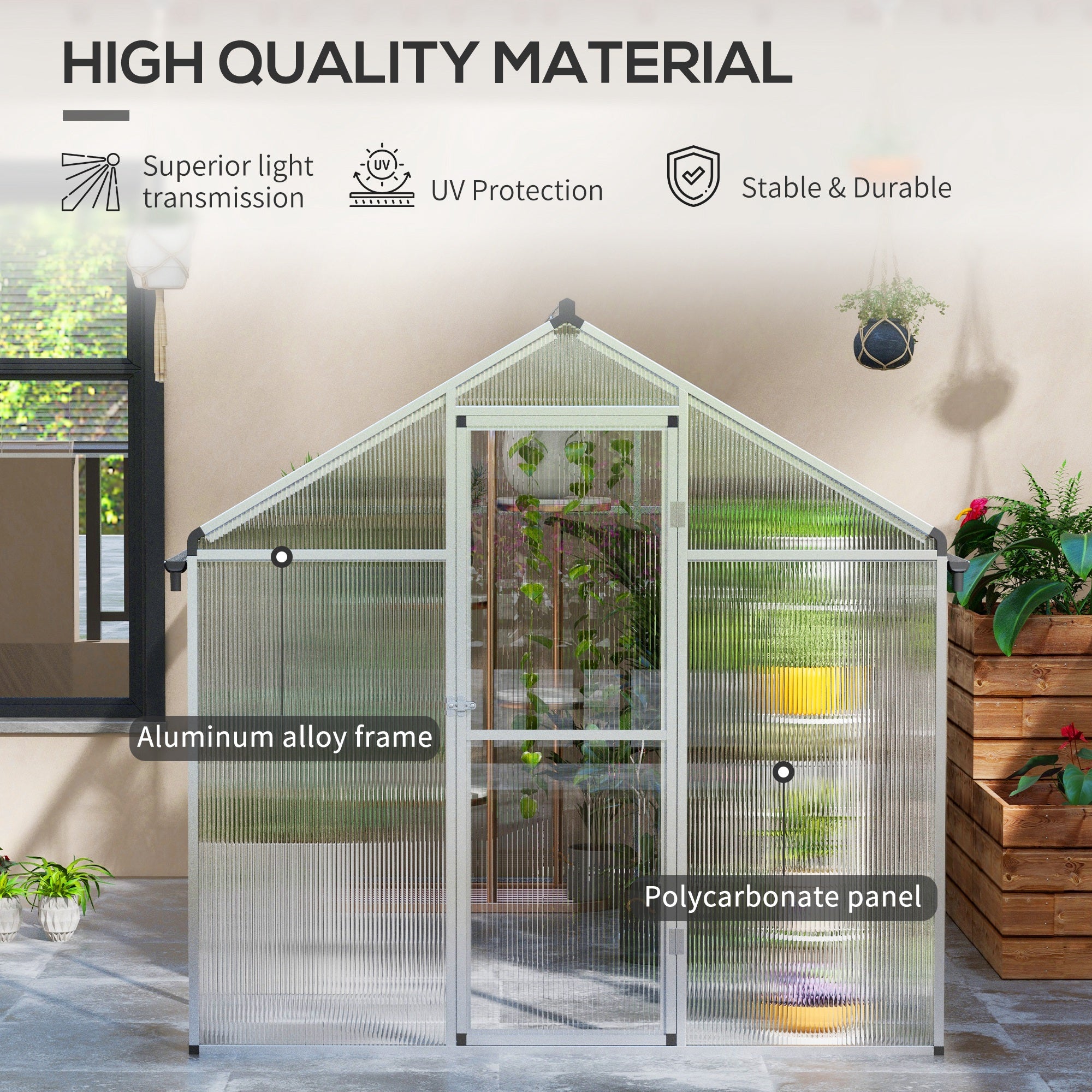 Outsunny 10 x 6ft Aluminium Frame Walk-In Greenhouse, with Foundation - anydaydirect