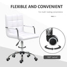 Vinsetto Office Chair, Makeup Vanity Chair, Mid Back Computer Chair, PU Leather Swivel Study Chair with Adjustable Height, Armrest and Rolling Wheels, White - anydaydirect