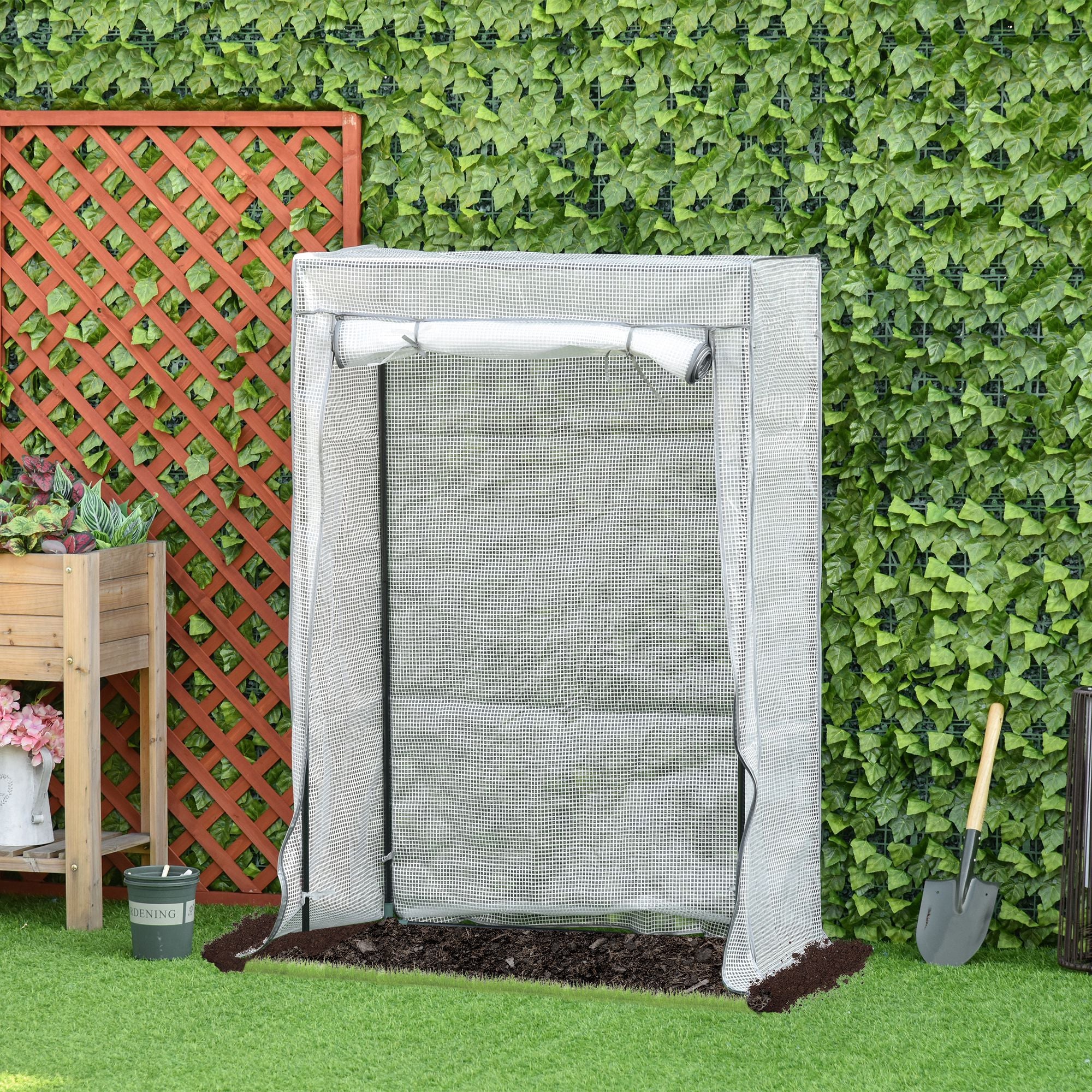 Outsunny 100 x 50 x 150cm Tomato Greenhouse with Roll-up Door, Mini Greenhouse with PE Cover, Outdoor Grow House Small Green House for Yard, Balcony, Garden, White - anydaydirect