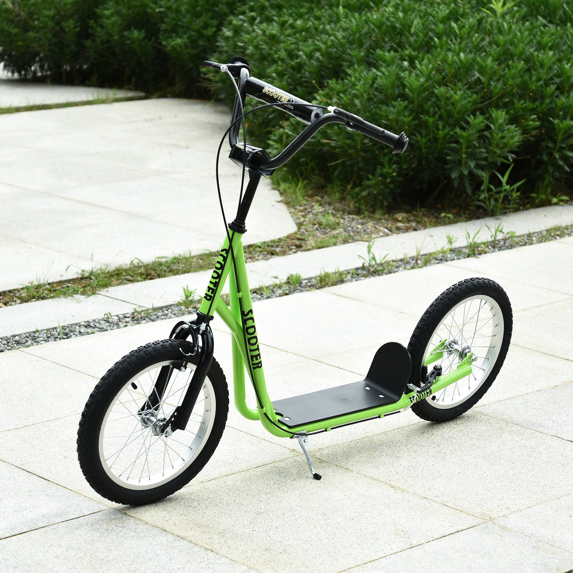 HOMCOM Teen Kids Stunt Scooter Children Kick Scooter Adjustable Handlebar 2 Brakes Ride On 16 Inch Rubber Tyres Green - anydaydirect