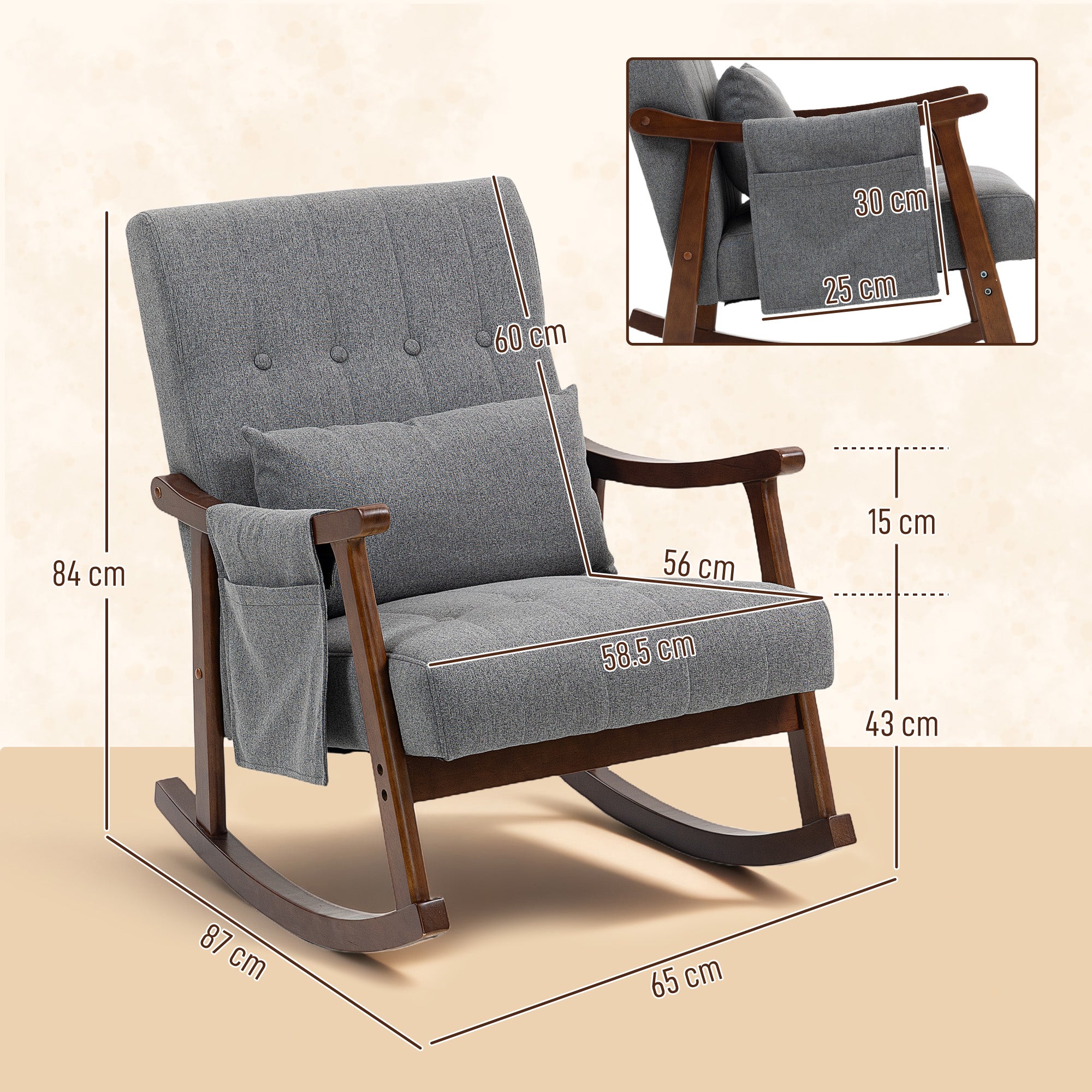 HOMCOM Wood Frame Rocking Accent Chair - Grey - anydaydirect