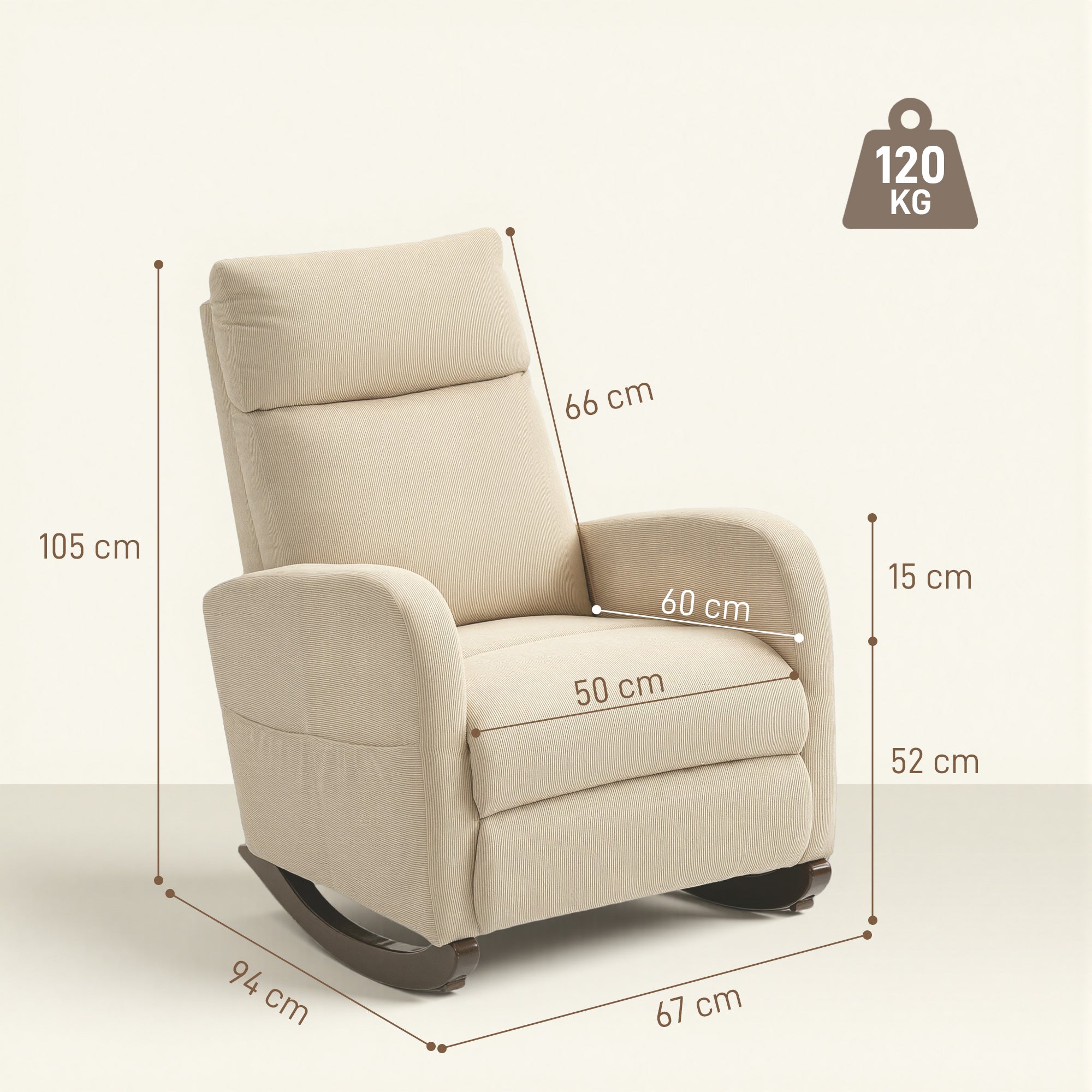 HOMCOM Corduroy Rocking Armchair - Beige - anydaydirect