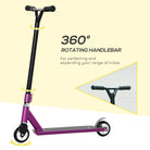 HOMCOM Stunt Scooter, 360° Entry Level Tricks Scooter w/ Lightweight Aluminium Deck and ABEC 7 Bearing, For Age 14+ Beginners, Purple - anydaydirect