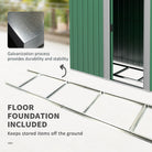 Outsunny Garden Metal Tool Storage Shed with Sliding Door, Sloped Roof and Floor Foundation, 152 x 132 x 188cm, Green - anydaydirect