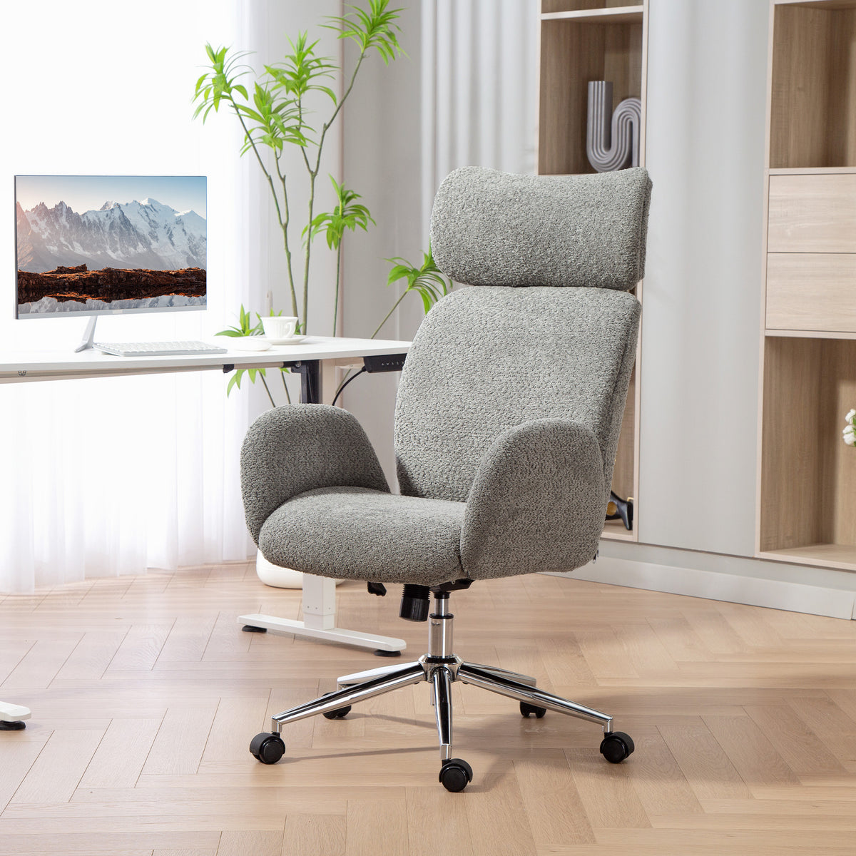 HOMCOM Office Chair with Adjustable Headrest, Spring Pack, Curved Line ...