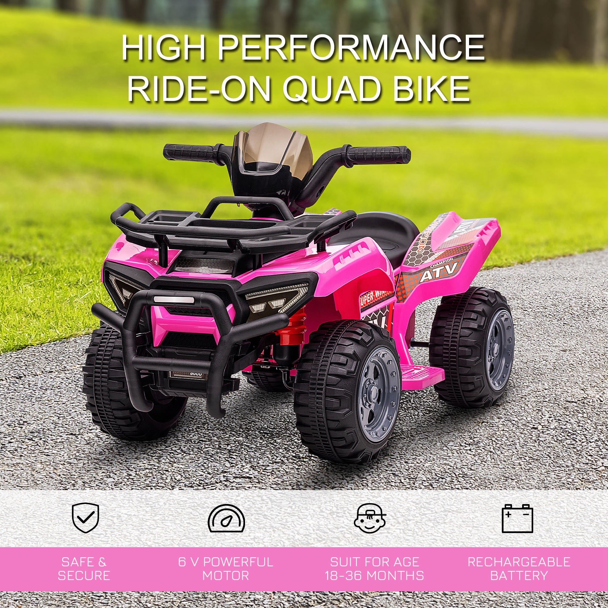 HOMCOM Kids Electric ATV Ride-On Toy, 6V Battery-Powered Quad Bike with Working Headlights, for Toddlers 18-36 Months, Pink - anydaydirect