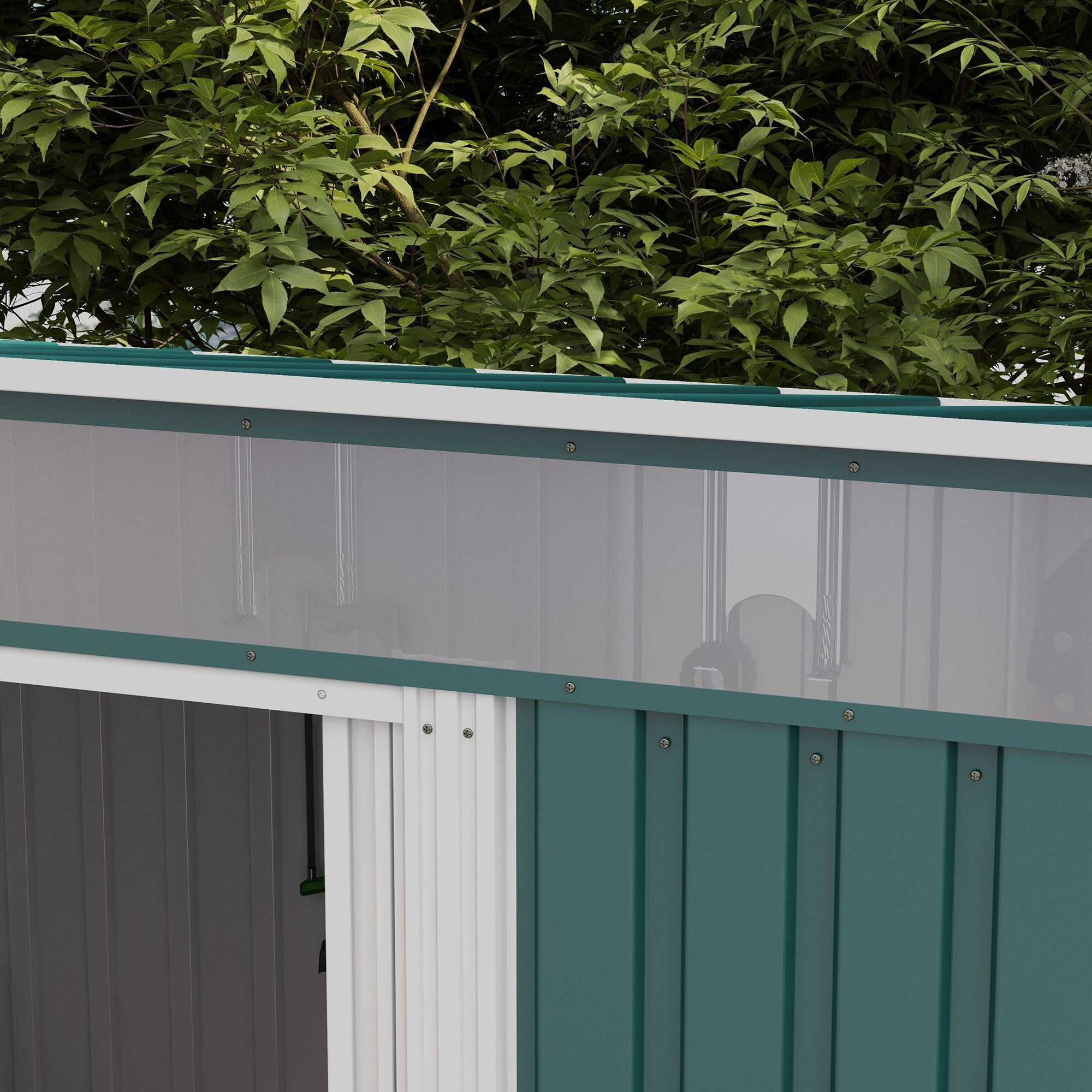 Outsunny 6.5 x 4FT Galvanised Metal Shed with Foundation, Lockable Tool Garden Shed with Double Sliding Doors and 2 Vents, Green - anydaydirect