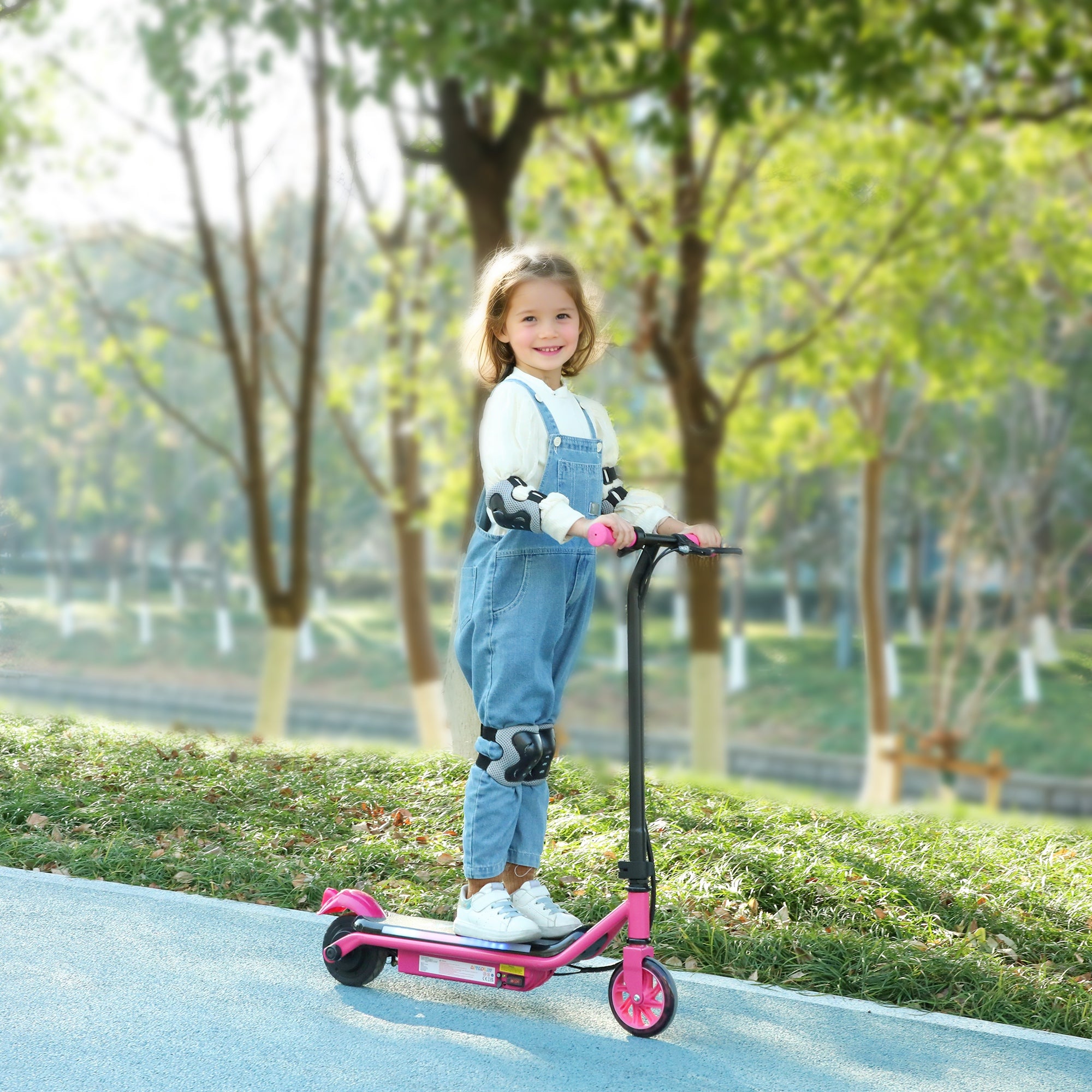 AIYAPLAY Electric Scooter for Kids Ages 6-14, with Dual Brakes, Flash Wheel and Colourful Light, Kids Electric Scooter E Scooter, Up to 12 KM/H & 10 KM, Pink - anydaydirect