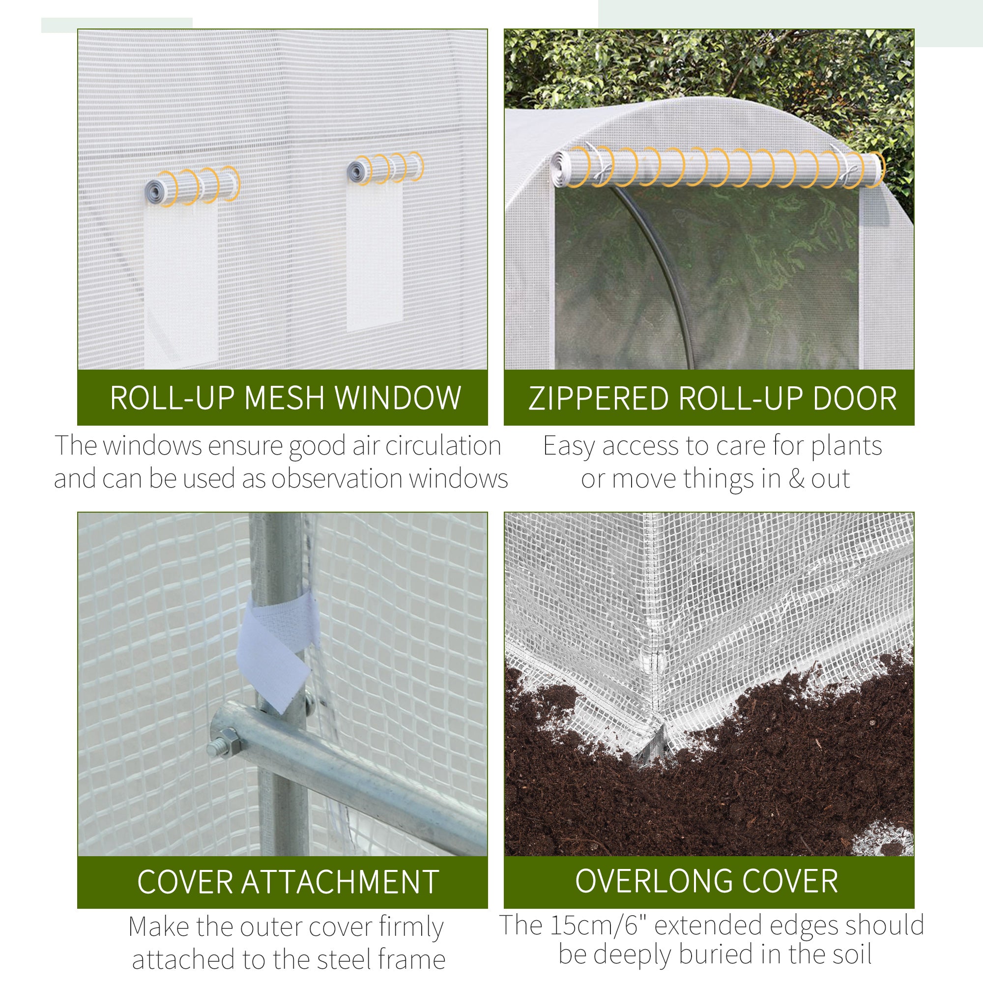 Outsunny 3.5 x 2 x 2 m Polytunnel Greenhouse, Walk-in Green House for Garden with Mesh Windows, Galvanised Steel Frame, White - anydaydirect