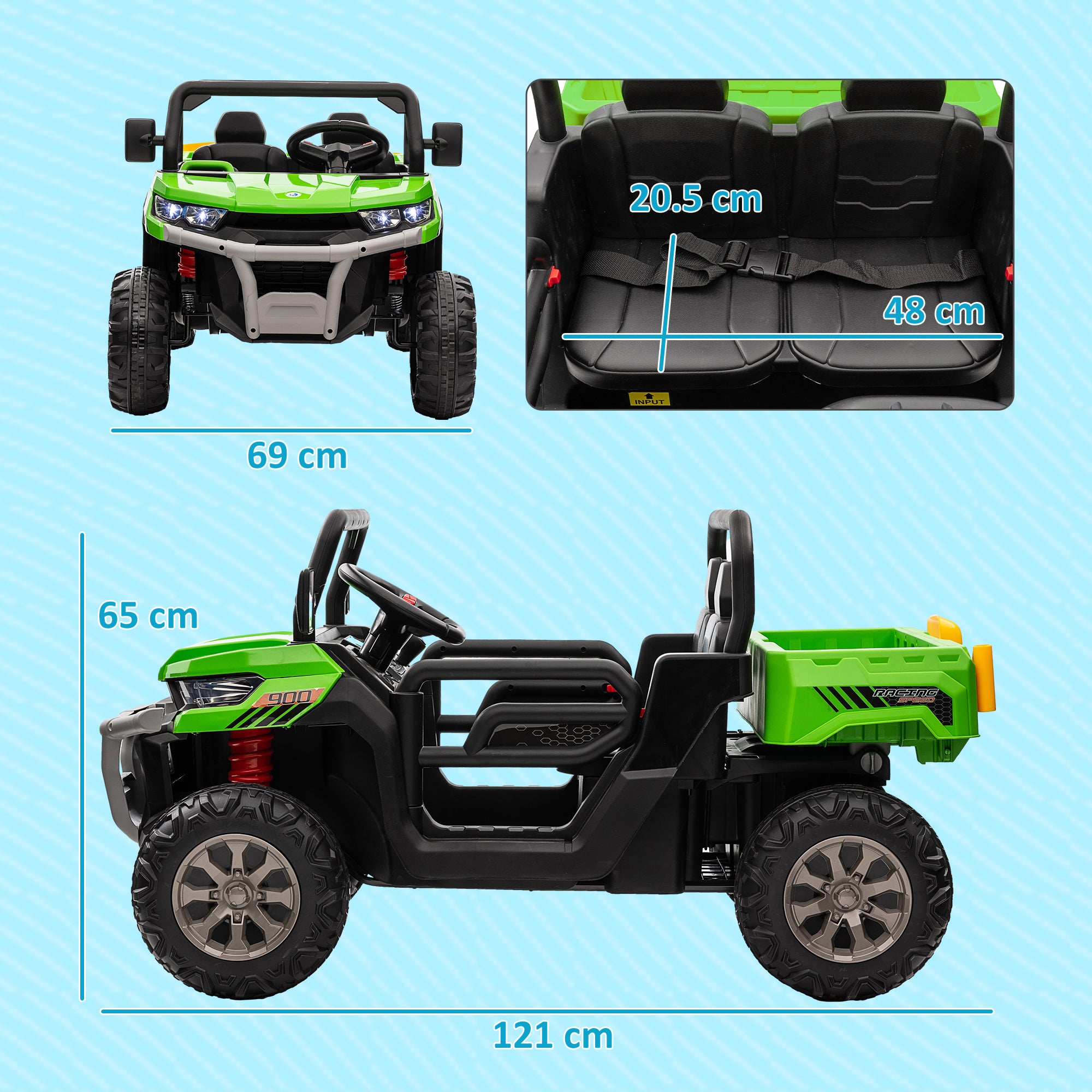 HOMCOM 12V Two-Seater Kids Electric Ride-On Car, with Electric Bucket, Remote Control - Green - anydaydirect