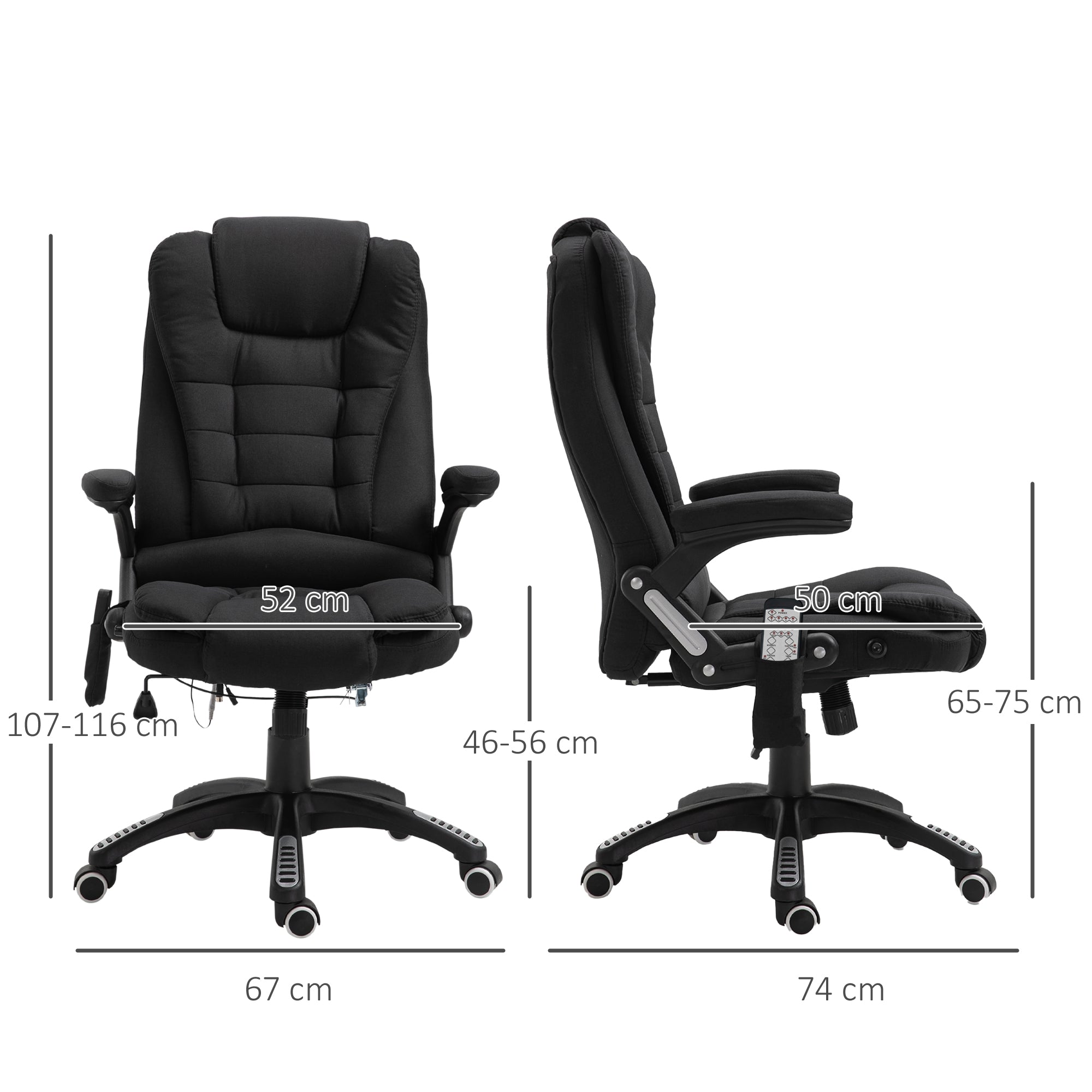 Vinsetto Massage Recliner Chair Heated Office Chair with Six Massage Points Linen-Feel Fabric 360° Swivel Wheels Black - anydaydirect