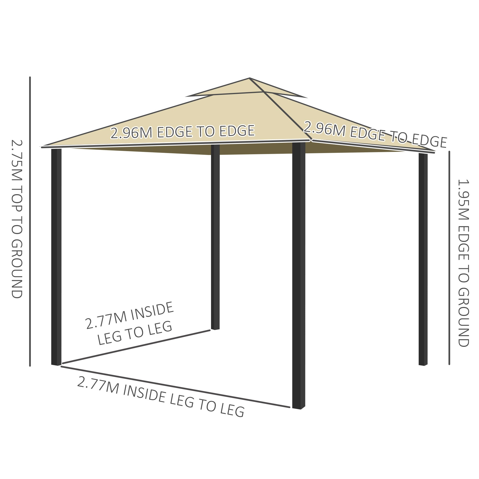 Outsunny 3 x 3(m) Patio Gazebo Canopy Garden Pavilion Tent Shelter with 2 Tier Water Repellent Roof, Mosquito Netting and Curtains, Aluminium Frame, Beige - anydaydirect